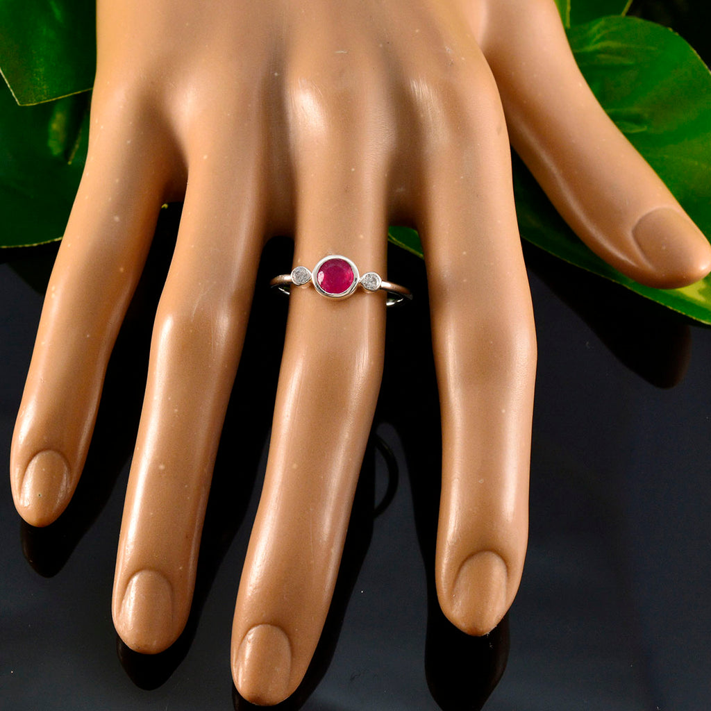 Indian Ruby Trilogy Turkish 925 Sterling Silver Red Gemstones Elegant  Trendy Ring Jewelry