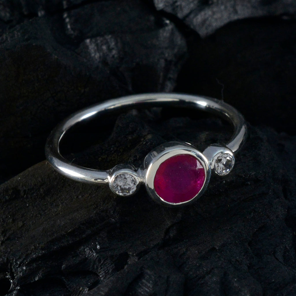 Indian Ruby Trilogy Turkish 925 Sterling Silver Red Gemstones Elegant  Trendy Ring Jewelry