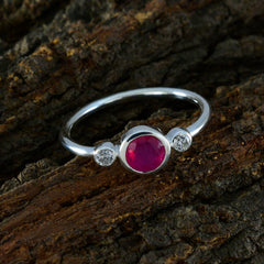 Indian Ruby Trilogy Turkish 925 Sterling Silver Red Gemstones Elegant  Trendy Ring Jewelry