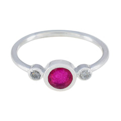 Indian Ruby Trilogy Turkish 925 Sterling Silver Red Gemstones Elegant  Trendy Ring Jewelry