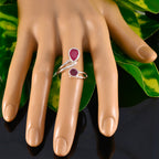 Indian Ruby Toi et Moi German 92.5 Silver Red Gems Tiny Fairytale Ring Jewellery