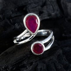 Indian Ruby Toi et Moi German 92.5 Silver Red Gems Tiny Fairytale Ring Jewellery