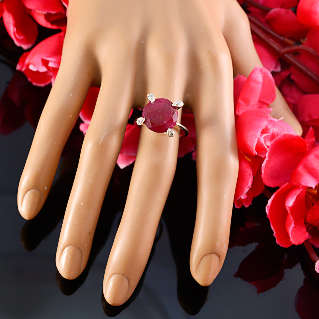 Indischer Rubin-Halo, indischer Sterling-Silber 925, roter Edelstein, schmaler romantischer Ring, Schmuck