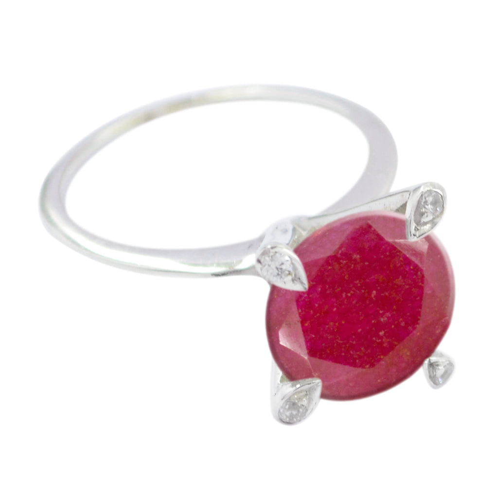 Indischer Rubin-Halo, indischer Sterling-Silber 925, roter Edelstein, schmaler romantischer Ring, Schmuck