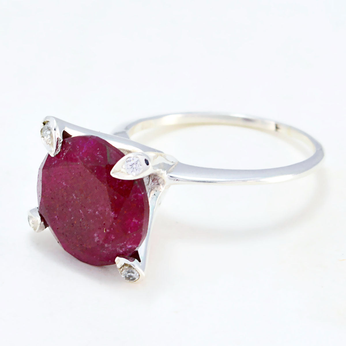 Indian Ruby Halo Indian Sterling Silver Red Gemstone Slim Romantic Ring Jewelry