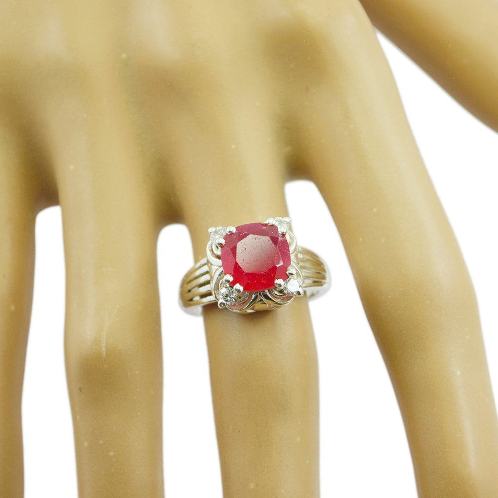 Indian Ruby Halo African 92.5 Silver Red Gemstones Classic Glamorous Ring Jewellery