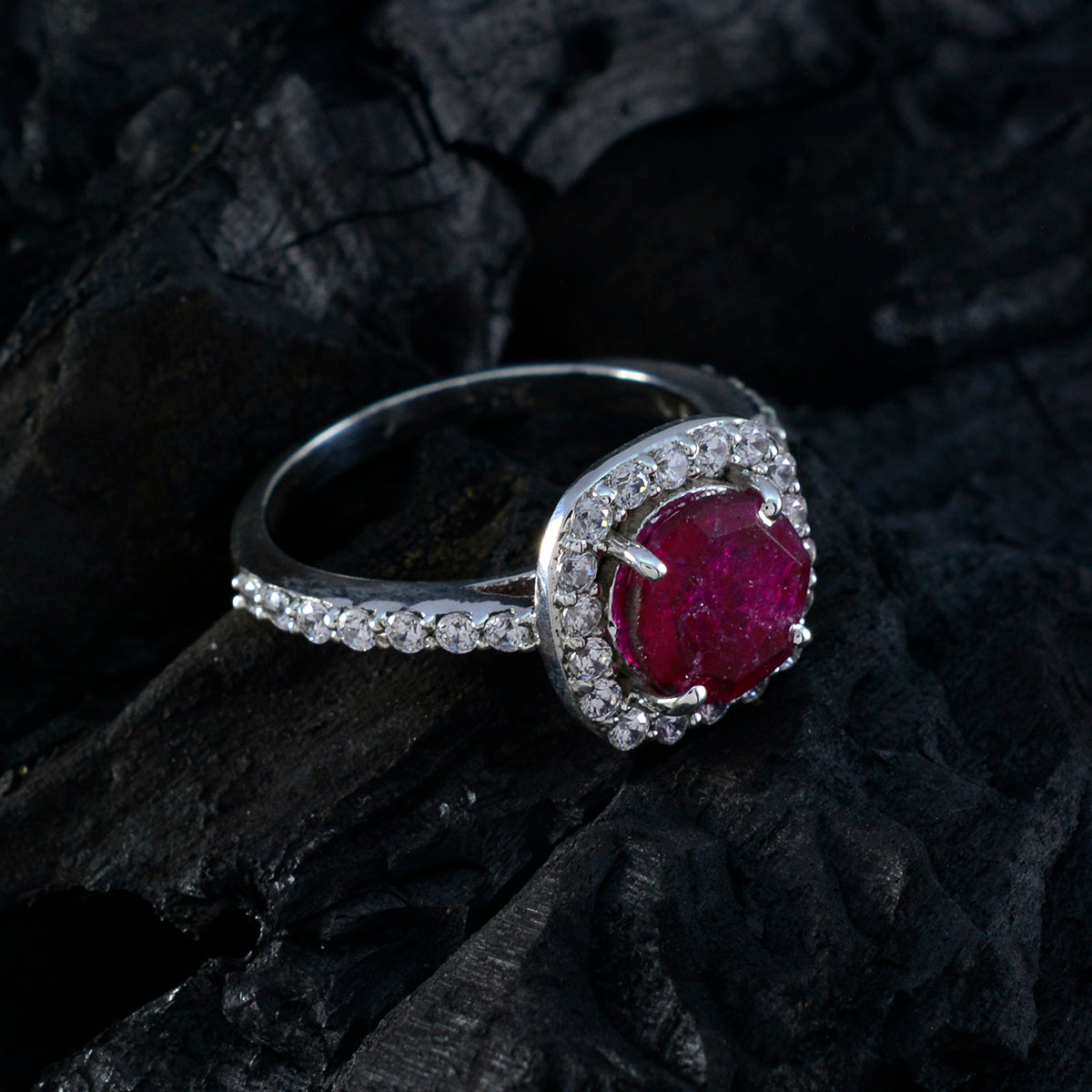 Indian Ruby Halo African Silver Red Gemstones Slim Romantic Ring Jewellery