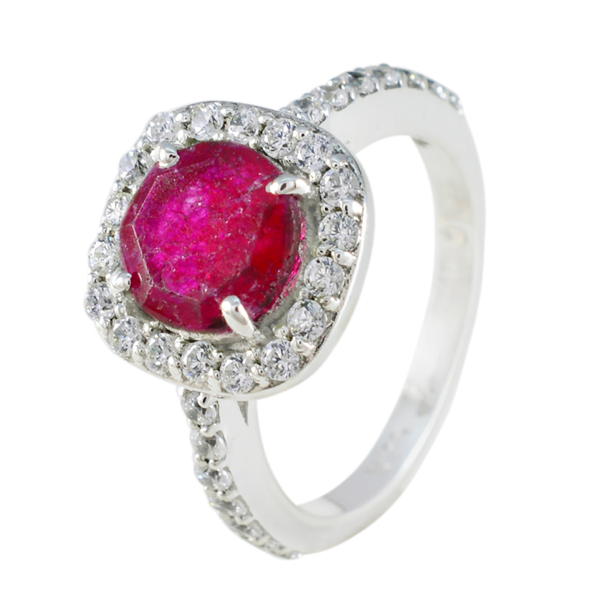 Indian Ruby Halo African Silver Red Gemstones Slim Romantic Ring Jewellery