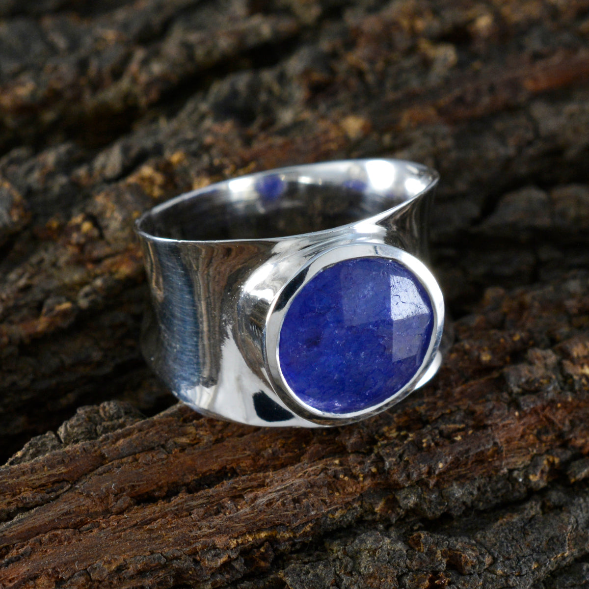 Indian Blue Sapphire Solitaire German 925 Silver Blue Gemstones Edgy Armor Band Jewelry