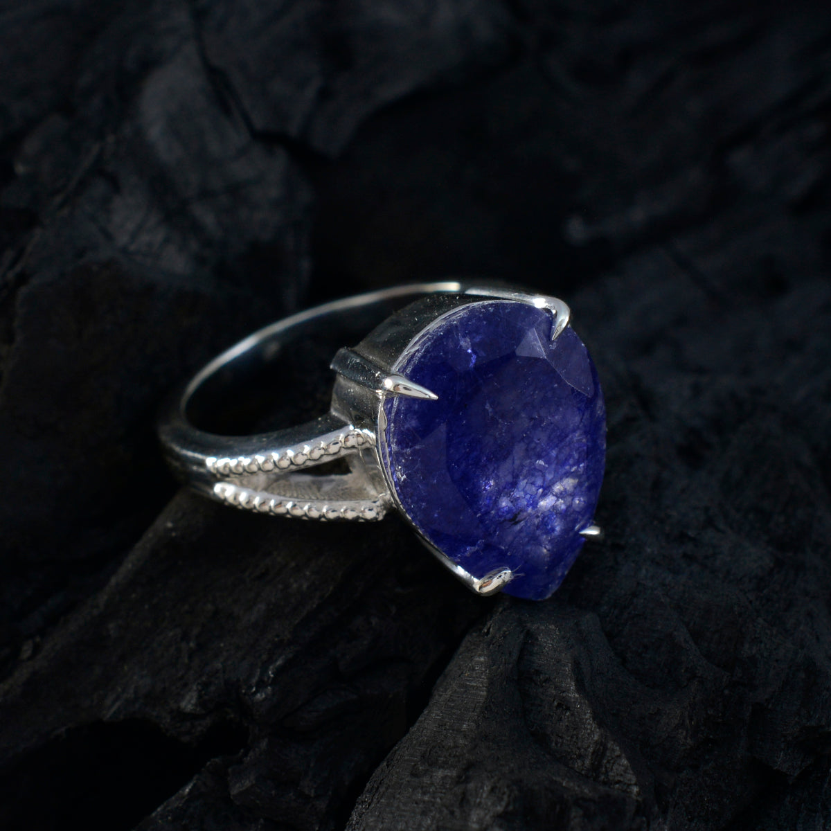 Indian Blue Sapphire Solitaire Egyptian Sterling Silver Blue Gemstone Eye catching Glamorous Ring Jewellery