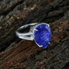 Indian Blue Sapphire Solitaire Egyptian Sterling Silver Blue Gemstone Eye catching Glamorous Ring Jewellery