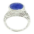 Indian Blue Sapphire Solitaire French 925 Sterling Silver Blue Gems Minimal Art Deco Ring Jewelry