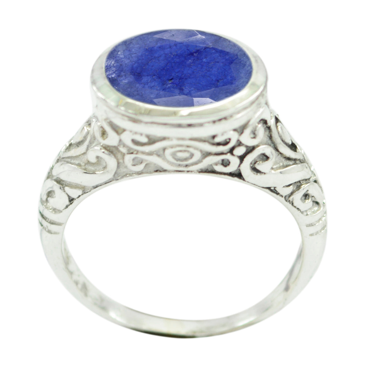 Indian Blue Sapphire Solitaire French 925 Sterling Silver Blue Gems Minimal Art Deco Ring Jewelry