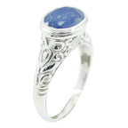 Indian Blue Sapphire Solitaire French 925 Sterling Silver Blue Gems Minimal Art Deco Ring Jewelry