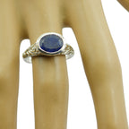 Indian Blue Sapphire Solitaire French 925 Sterling Silver Blue Gems Minimal Art Deco Ring Jewelry