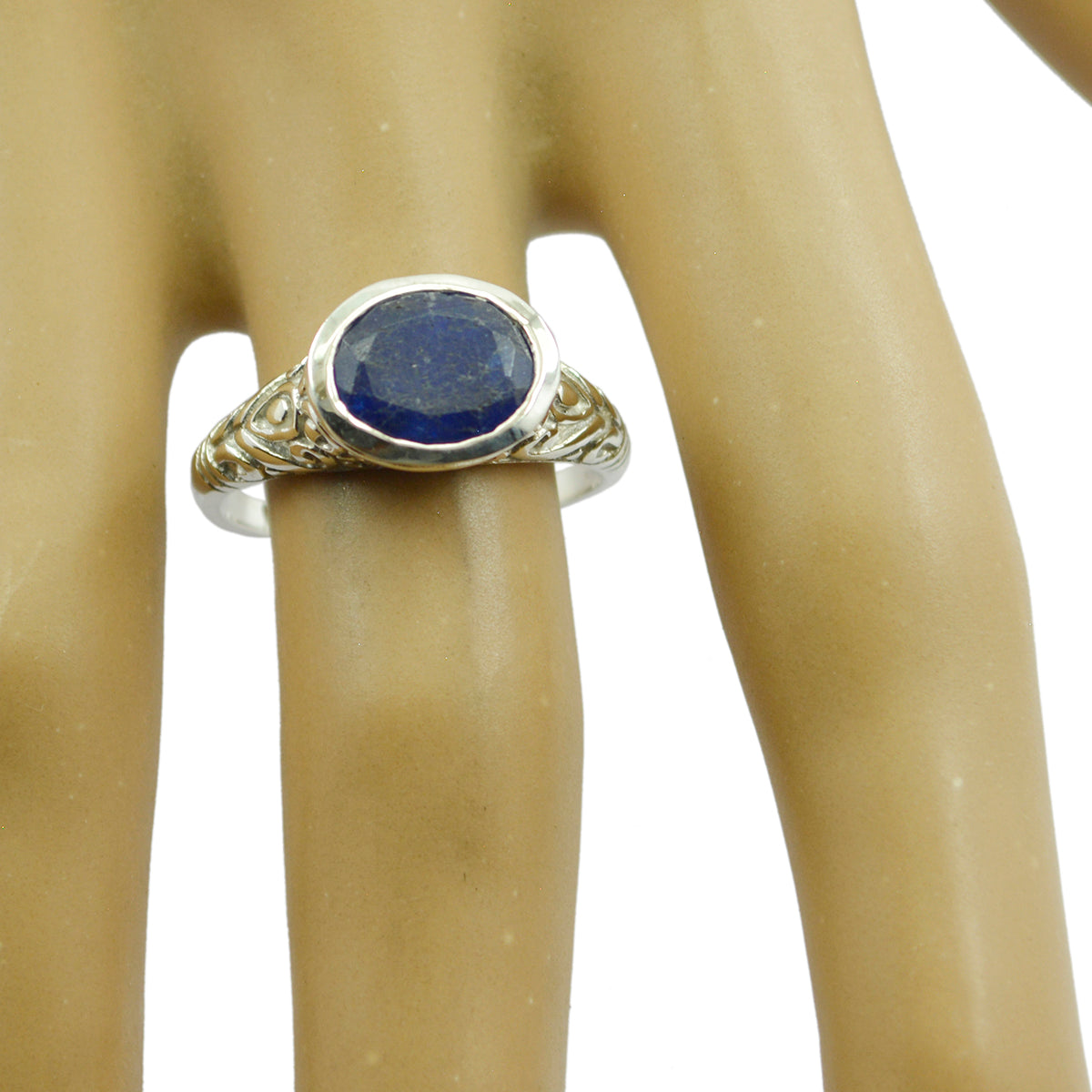 Indian Blue Sapphire Solitaire French 925 Sterling Silver Blue Gems Minimal Art Deco Ring Jewelry