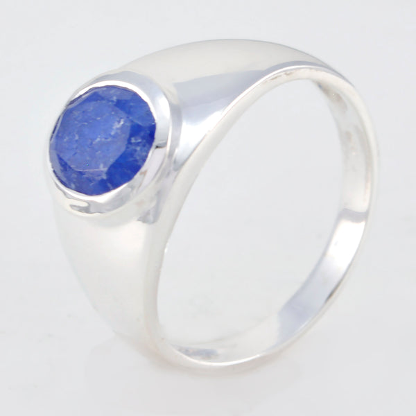 Indian Blue Sapphire Solitaire Russian Sterling Silver Blue Gemstones Minimal Boho Ring Jewelry