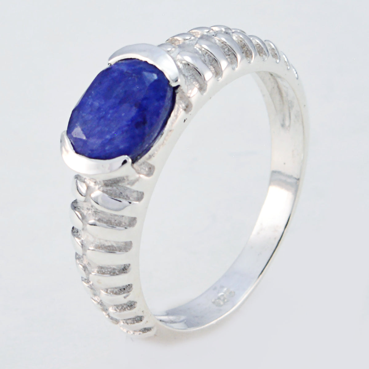 Indian Blue Sapphire Solitaire Turkish Silver Blue Gemstone Whisper-thin Contemporary Ring Jewellery Второстепенное изображение товара