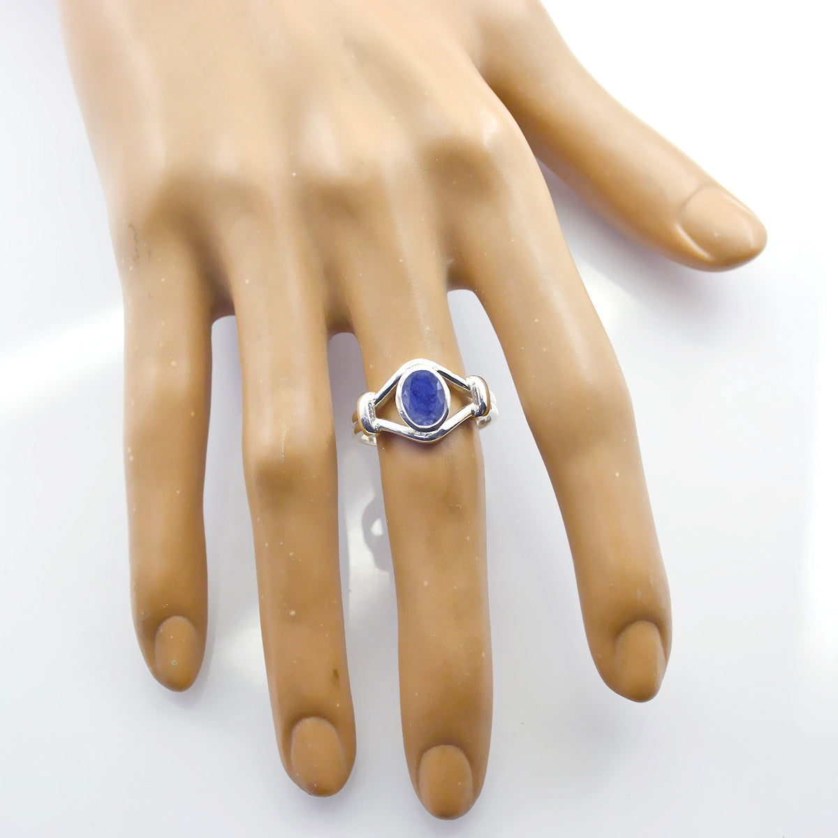 Indiase blauwe saffier solitaire Afrikaanse sterling zilver blauwe edelstenen slanke traditionele ring sieraden Secundaire afbeelding