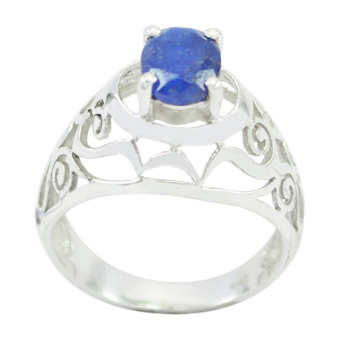 Indian Blue Sapphire Solitaire Latin American Silver Blue Gemstone Whisper thin Filigree Ring Jewelry Главное изображение товара