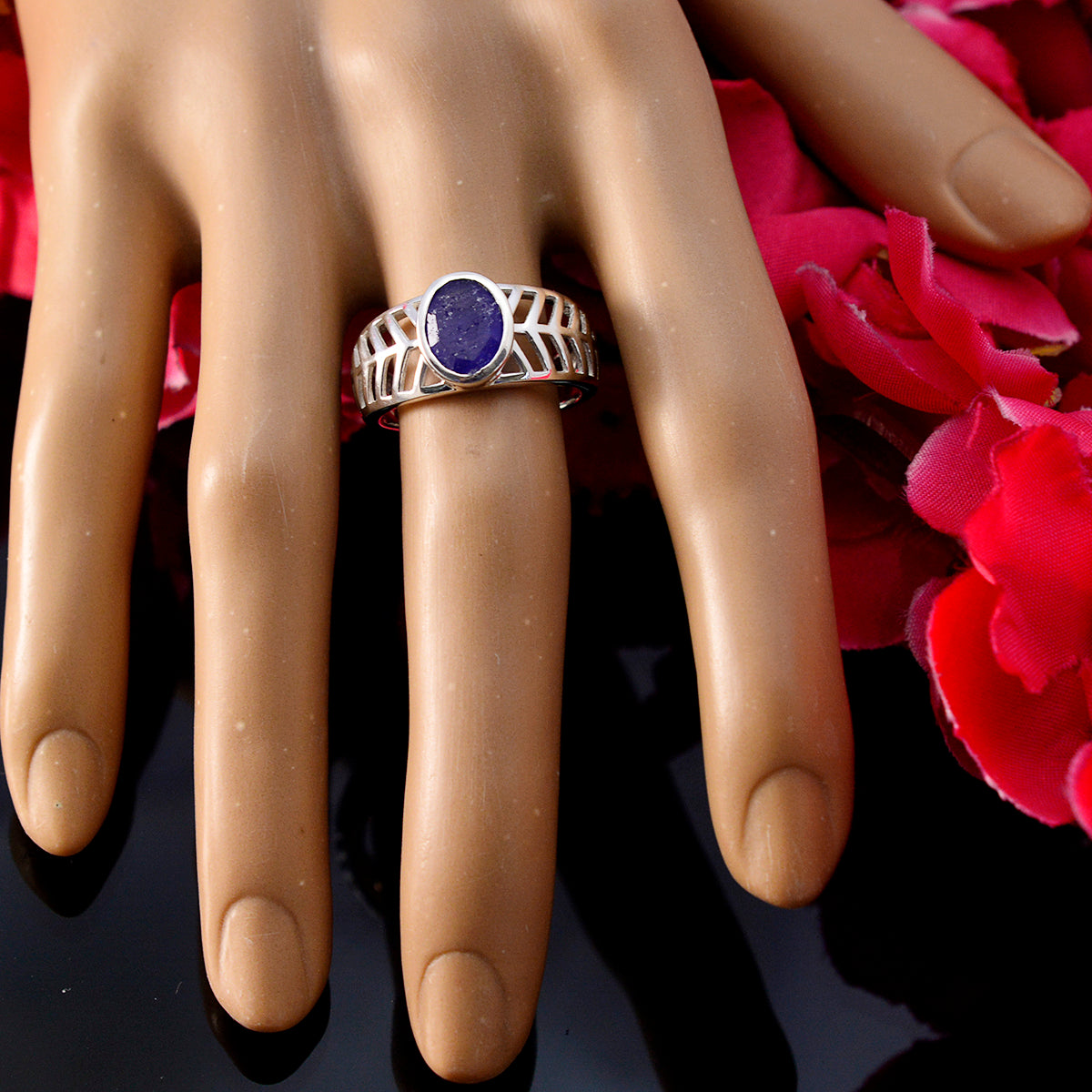 Indian Blue Sapphire Solitaire Italian Silver Blue Gems Featherlight Rope Wire Ring Jewelry