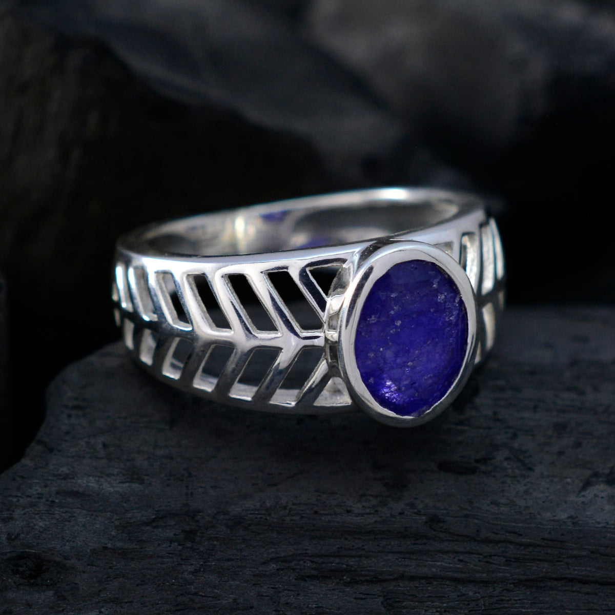 Indian Blue Sapphire Solitaire Italian Silver Blue Gems Featherlight Rope Wire Ring Jewelry