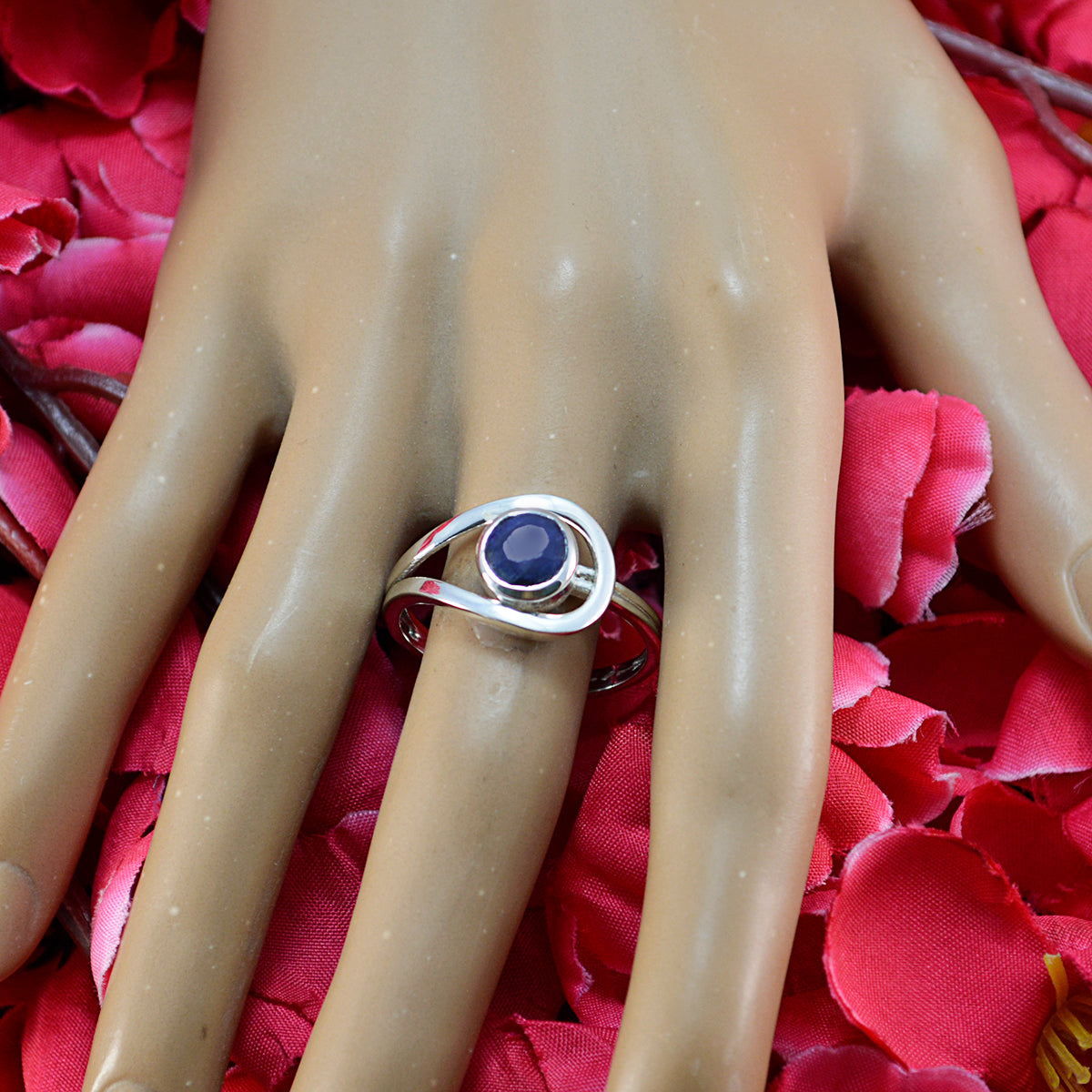 Indian Blue Sapphire Solitaire Egyptian 925 Sterling Silver Blue Gemstone Slim Graceful Ring Jewelry
