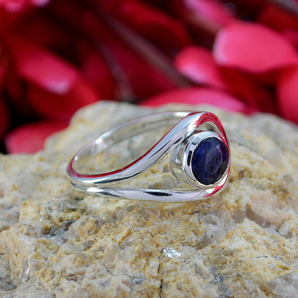Indian Blue Sapphire Solitaire Egyptian 925 Sterling Silver Blue Gemstone Slim Graceful Ring Jewelry