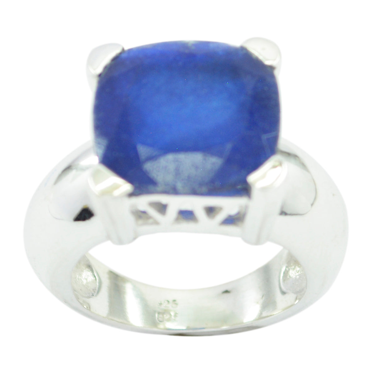 Indian Blue Sapphire Solitaire German Sterling Silver Blue Gems Chunky Signet Ring Jewelry