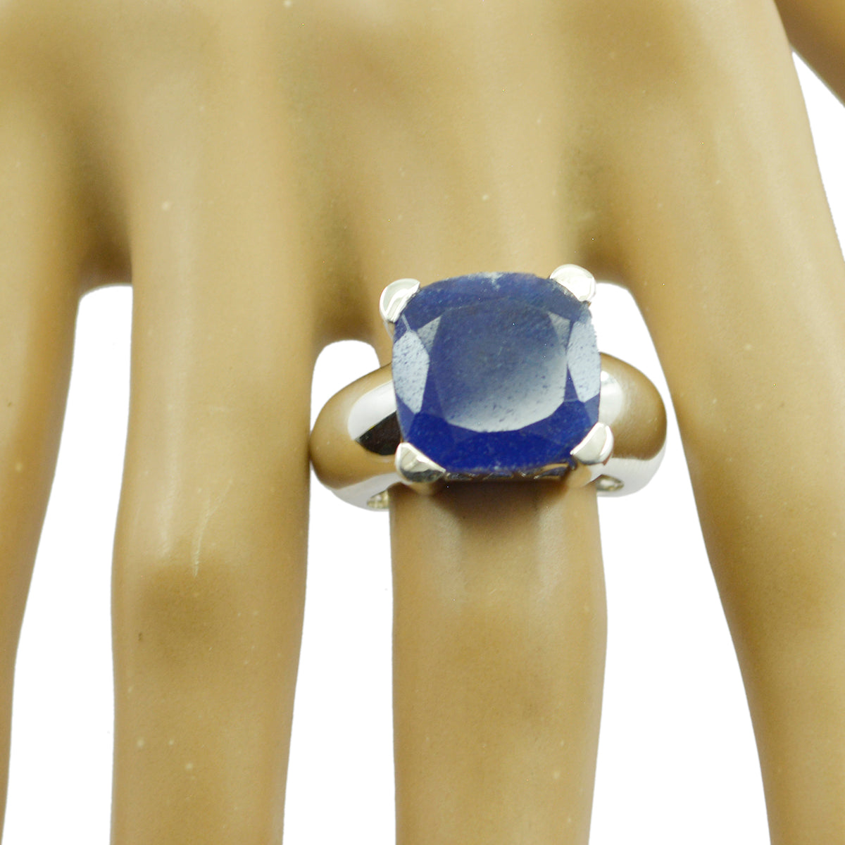 Indian Blue Sapphire Solitaire German Sterling Silver Blue Gems Chunky Signet Ring Jewelry