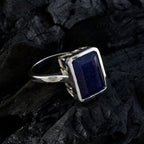 Indian Blue Sapphire Solitaire French 92.5 Silver Blue Gemstone Classic Abstract Ring Jewellery
