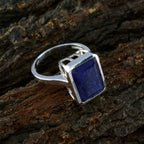 Indian Blue Sapphire Solitaire French 92.5 Silver Blue Gemstone Classic Abstract Ring Jewellery