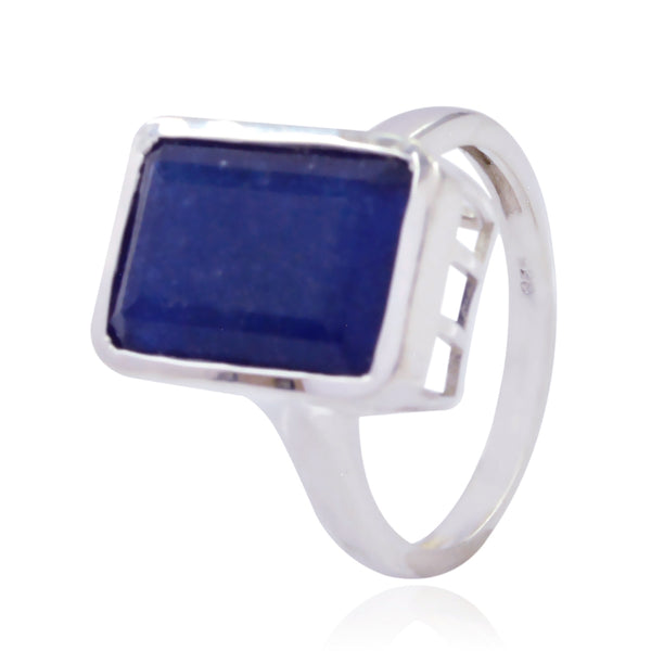 Indian Blue Sapphire Solitaire French 92.5 Silver Blue Gemstone Classic Abstract Ring Jewellery