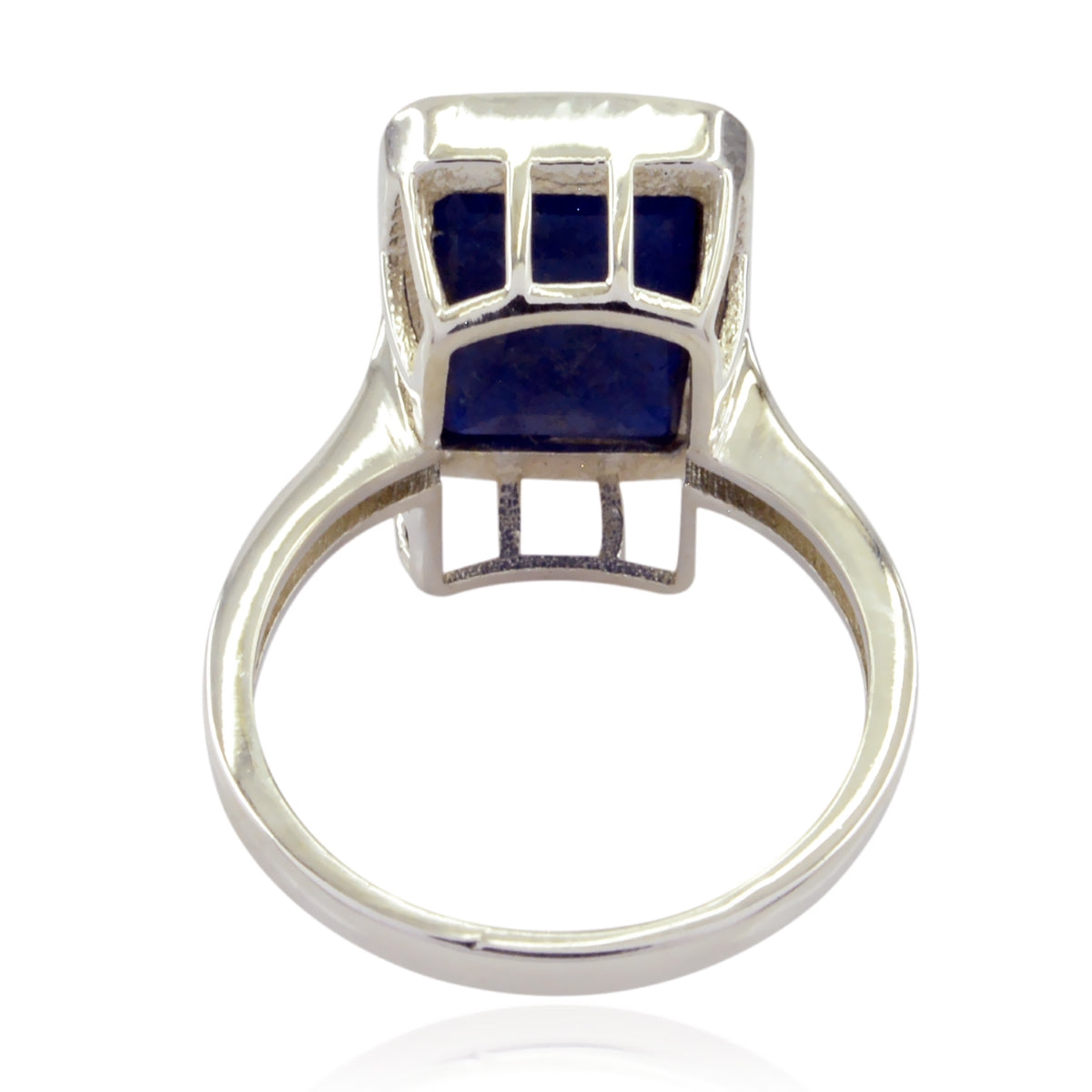 Indian Blue Sapphire Solitaire French 92.5 Silver Blue Gemstone Classic Abstract Ring Jewellery