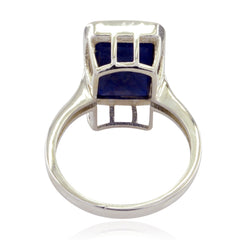 Indian Blue Sapphire Solitaire French 92.5 Silver Blue Gemstone Classic Abstract Ring Jewellery