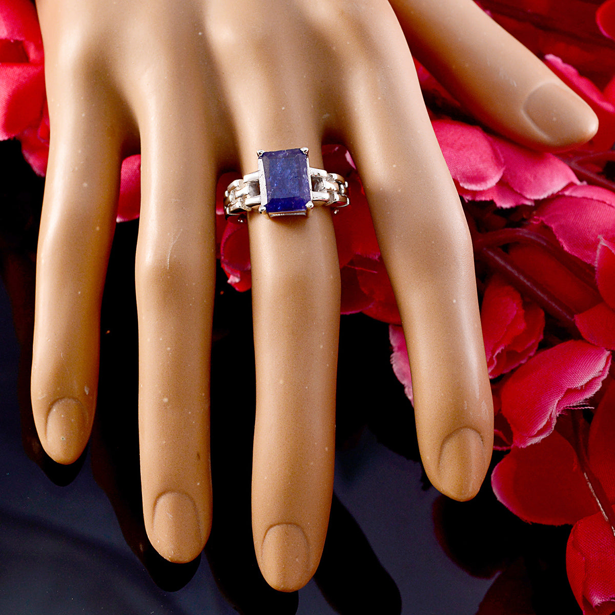 Indian Blue Sapphire Solitaire Russian 925 Sterling Silver Blue Gemstones Tiny Trendy Ring Jewellery