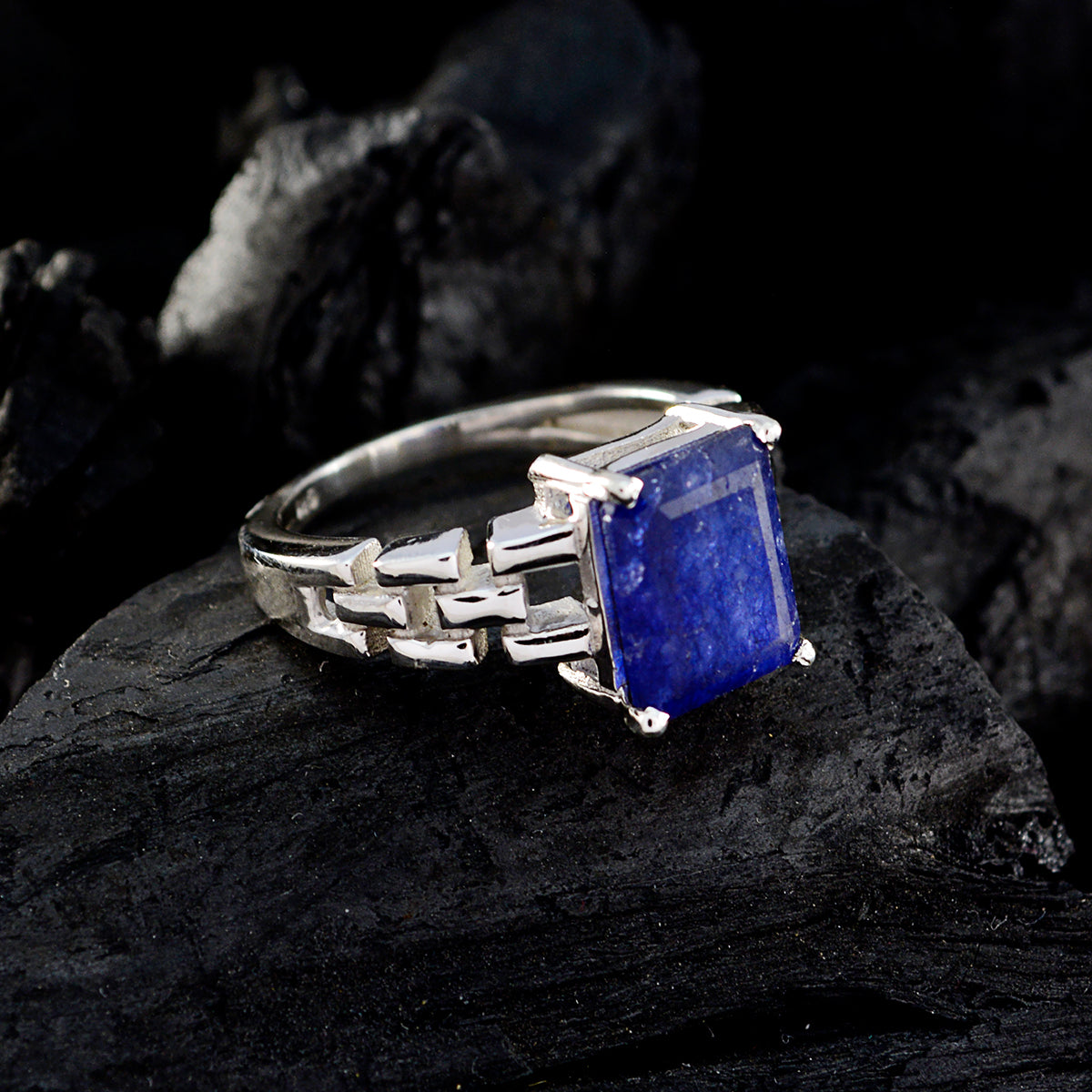 Indian Blue Sapphire Solitaire Russian 925 Sterling Silver Blue Gemstones Tiny Trendy Ring Jewellery