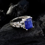 Indian Blue Sapphire Solitaire Russian 925 Sterling Silver Blue Gemstones Tiny Trendy Ring Jewellery