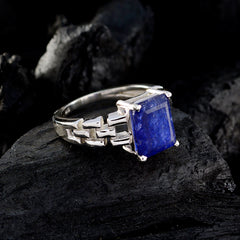 Indian Blue Sapphire Solitaire Russian 925 Sterling Silver Blue Gemstones Tiny Trendy Ring Jewellery