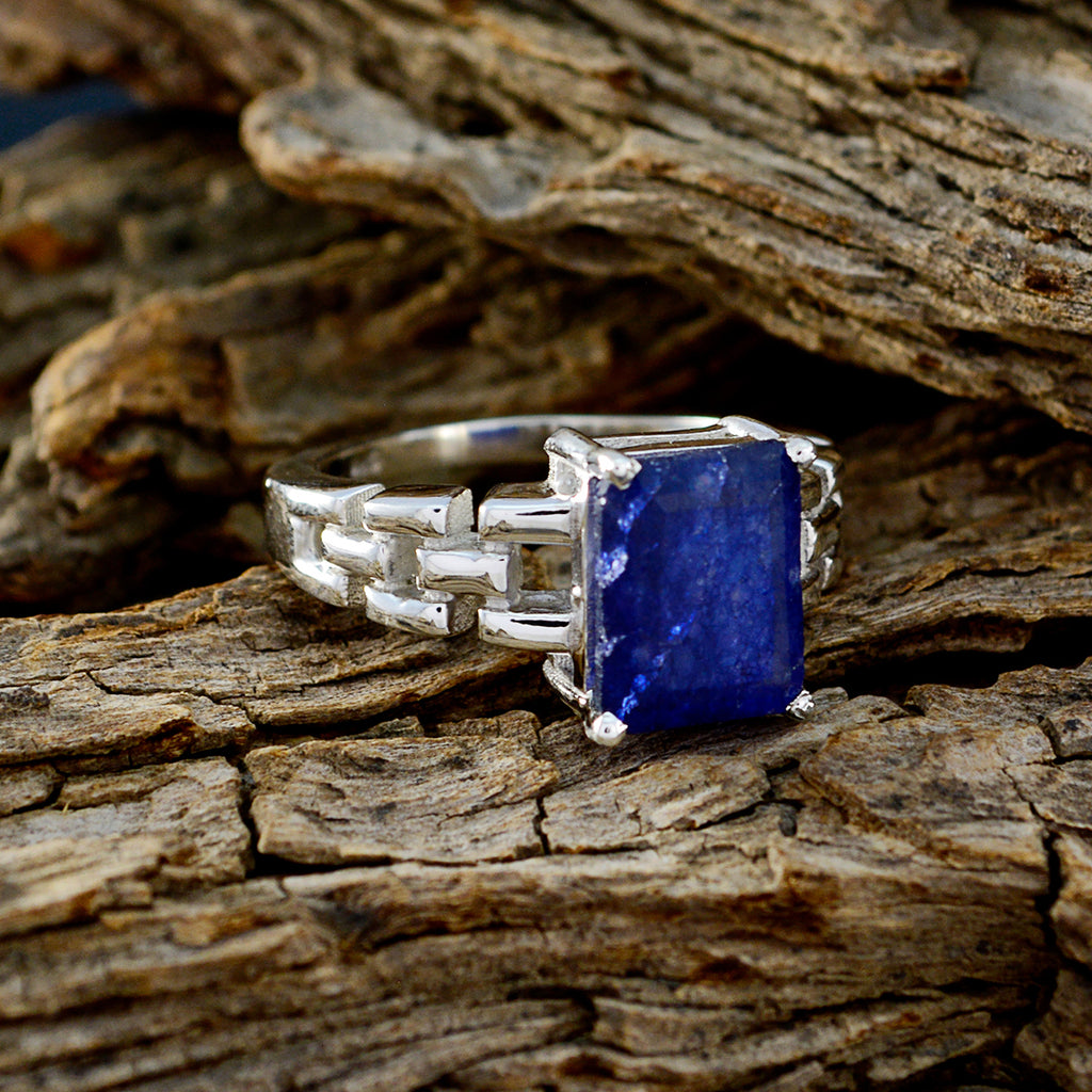Indian Blue Sapphire Solitaire Russian 925 Sterling Silver Blue Gemstones Tiny Trendy Ring Jewellery
