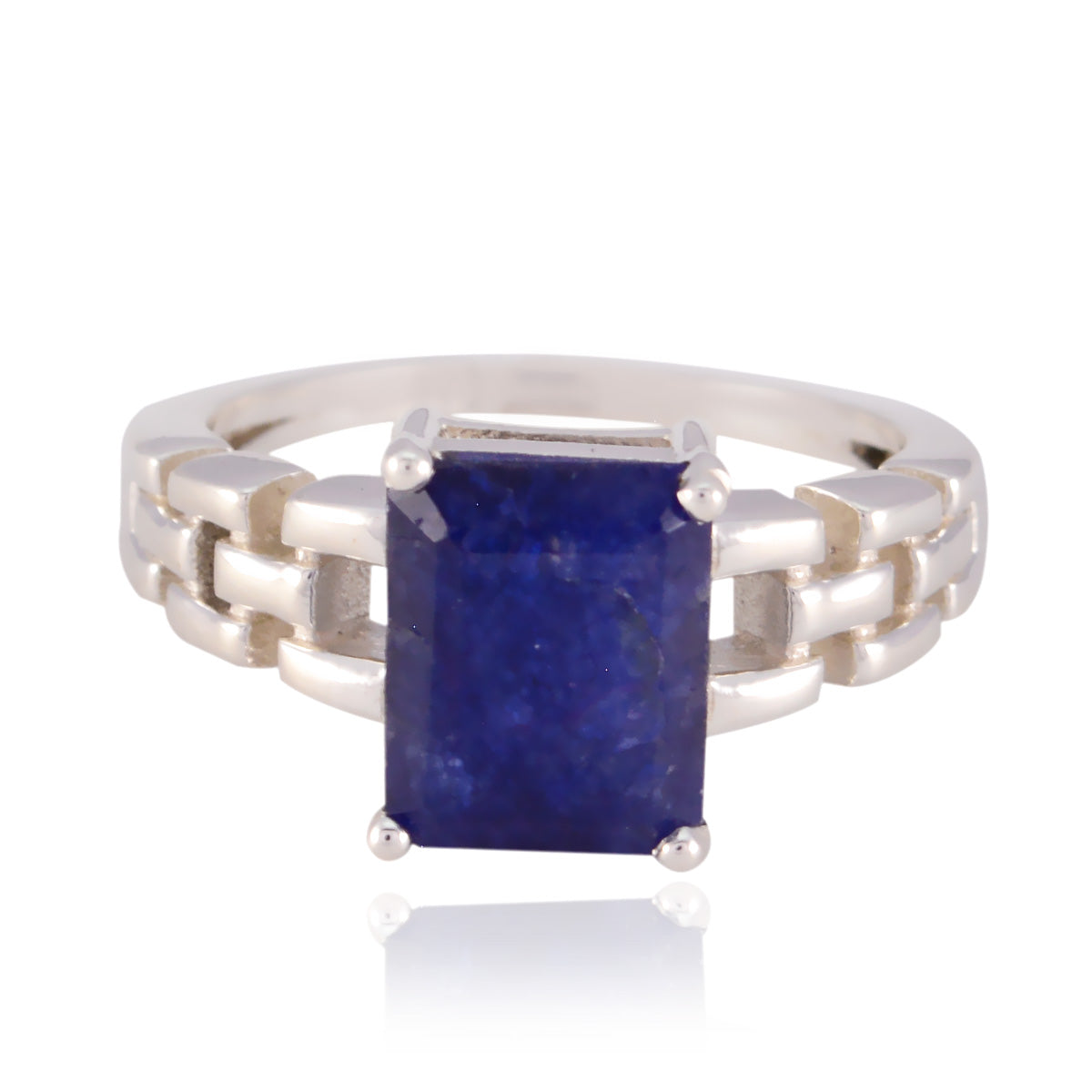 Indian Blue Sapphire Solitaire Russian 925 Sterling Silver Blue Gemstones Tiny Trendy Ring Jewellery