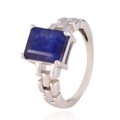 Indian Blue Sapphire Solitaire Russian 925 Sterling Silver Blue Gemstones Tiny Trendy Ring Jewellery