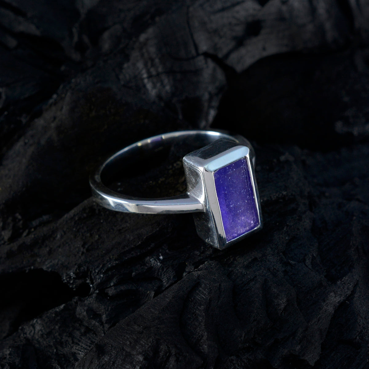Indian Blue Sapphire Solitaire Egyptian Sterling Silver Blue Gemstones Slim Contemporary Ring Jewelry