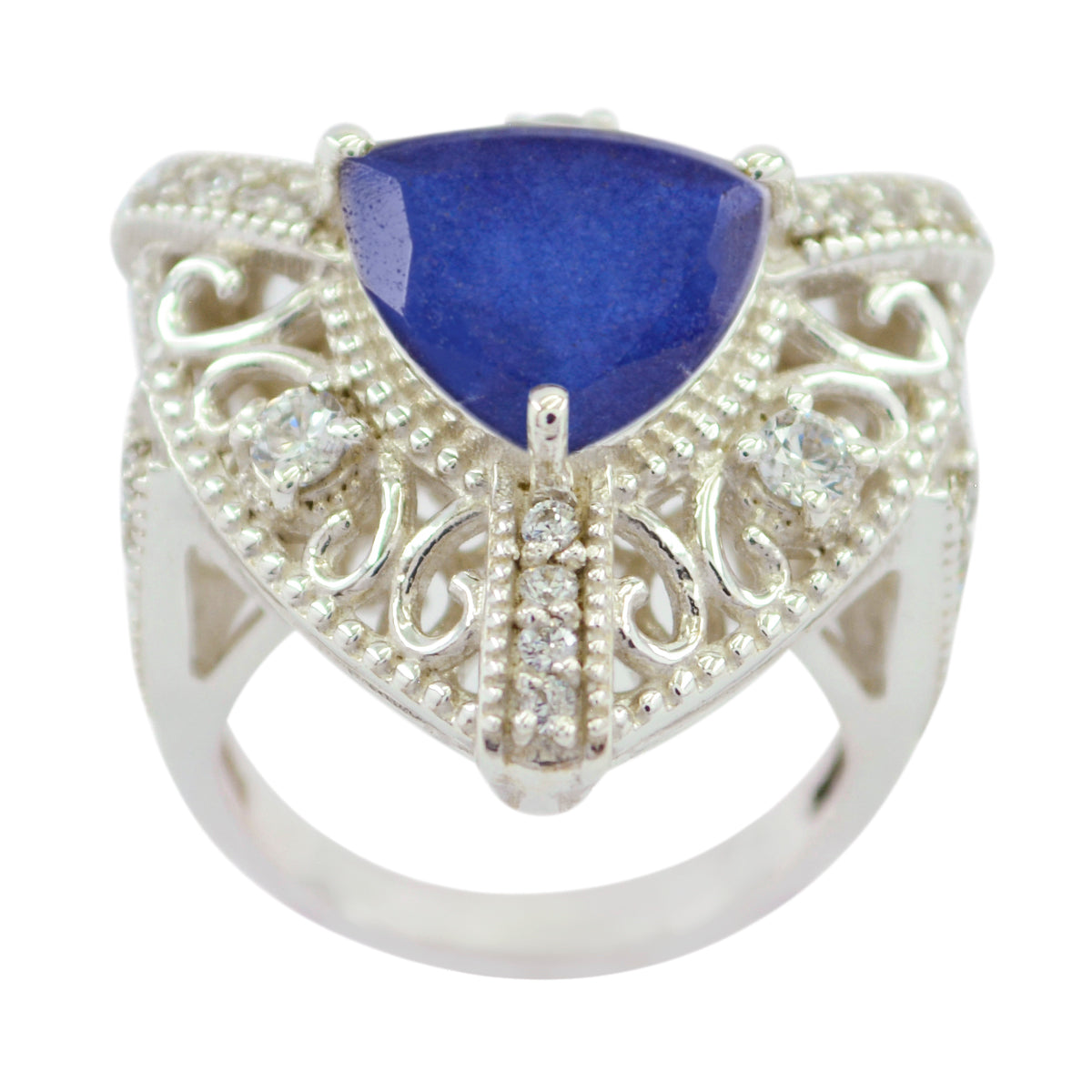 Indian Blue Sapphire Halo Egyptian Sterling Silver Blue Gems Statement Filigree Ring Jewellery Main image