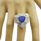 Indian Blue Sapphire Halo Egyptian Sterling Silver Blue Gems Statement Filigree Ring Jewellery