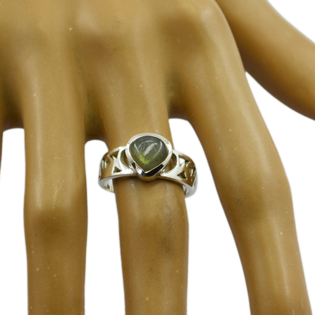 Labradorite Solitaire Egyptian 925 Silver Gray Gems Classic Love Ring Jewellery