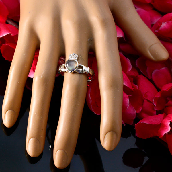 Labradorite Solitaire Egyptian Sterling Silver Gray Gemstone Tiny valentine Ring Jewellery