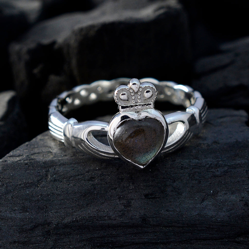 Labradorite Solitaire Egyptian Sterling Silver Gray Gemstone Tiny valentine Ring Jewellery