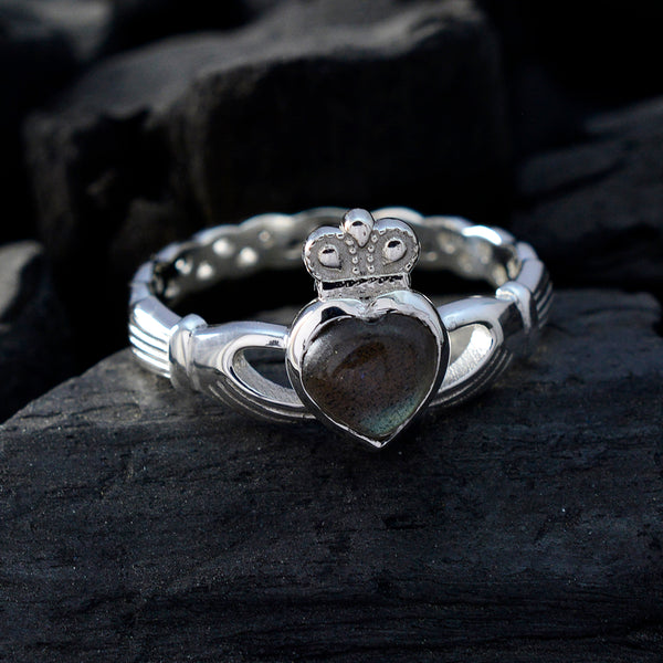 Labradorite Solitaire Egyptian Sterling Silver Gray Gemstone Tiny valentine Ring Jewellery