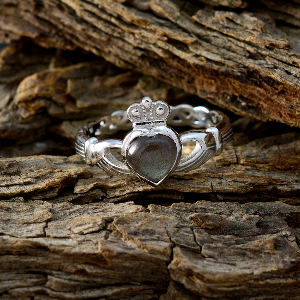 Labradorite Solitaire Egyptian Sterling Silver Gray Gemstone Tiny valentine Ring Jewellery